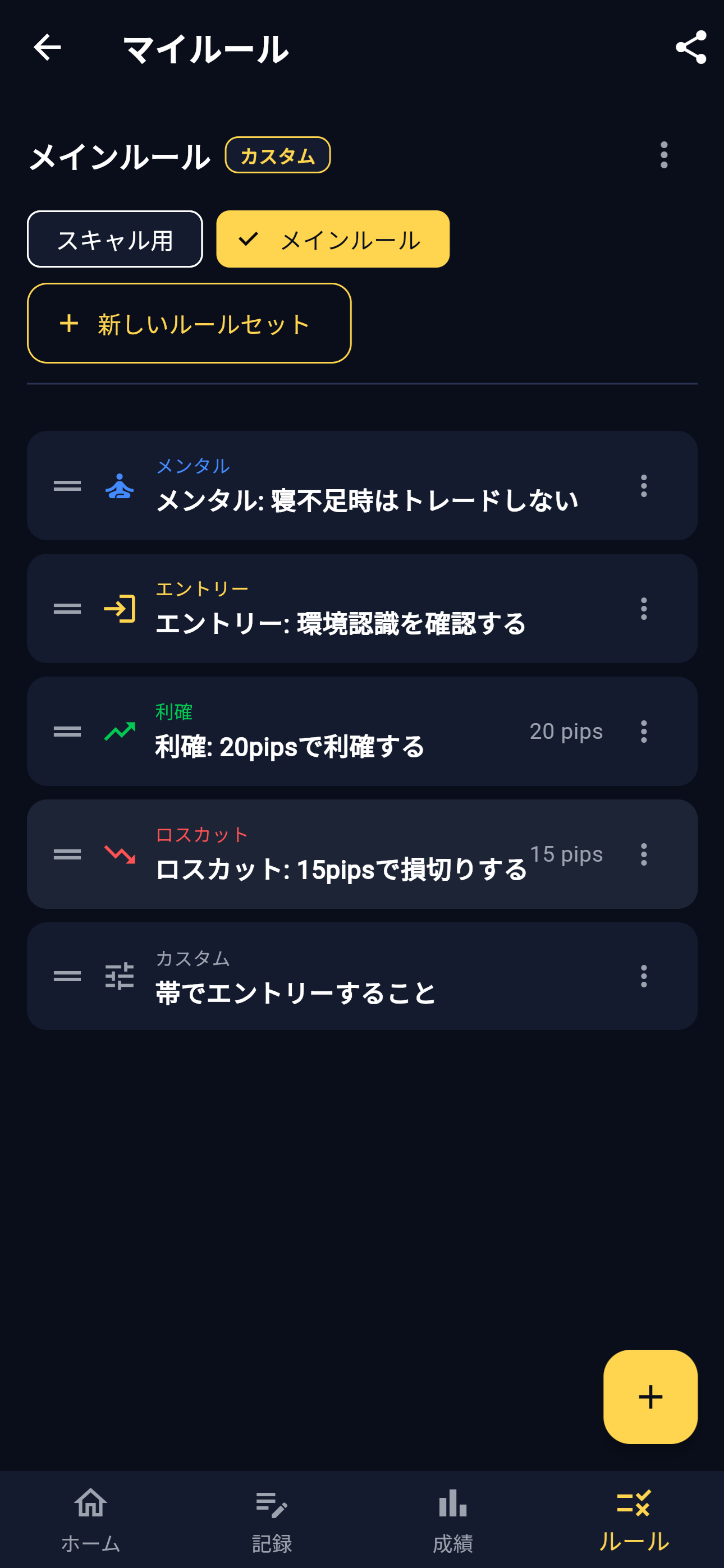 マイルール一覧画面